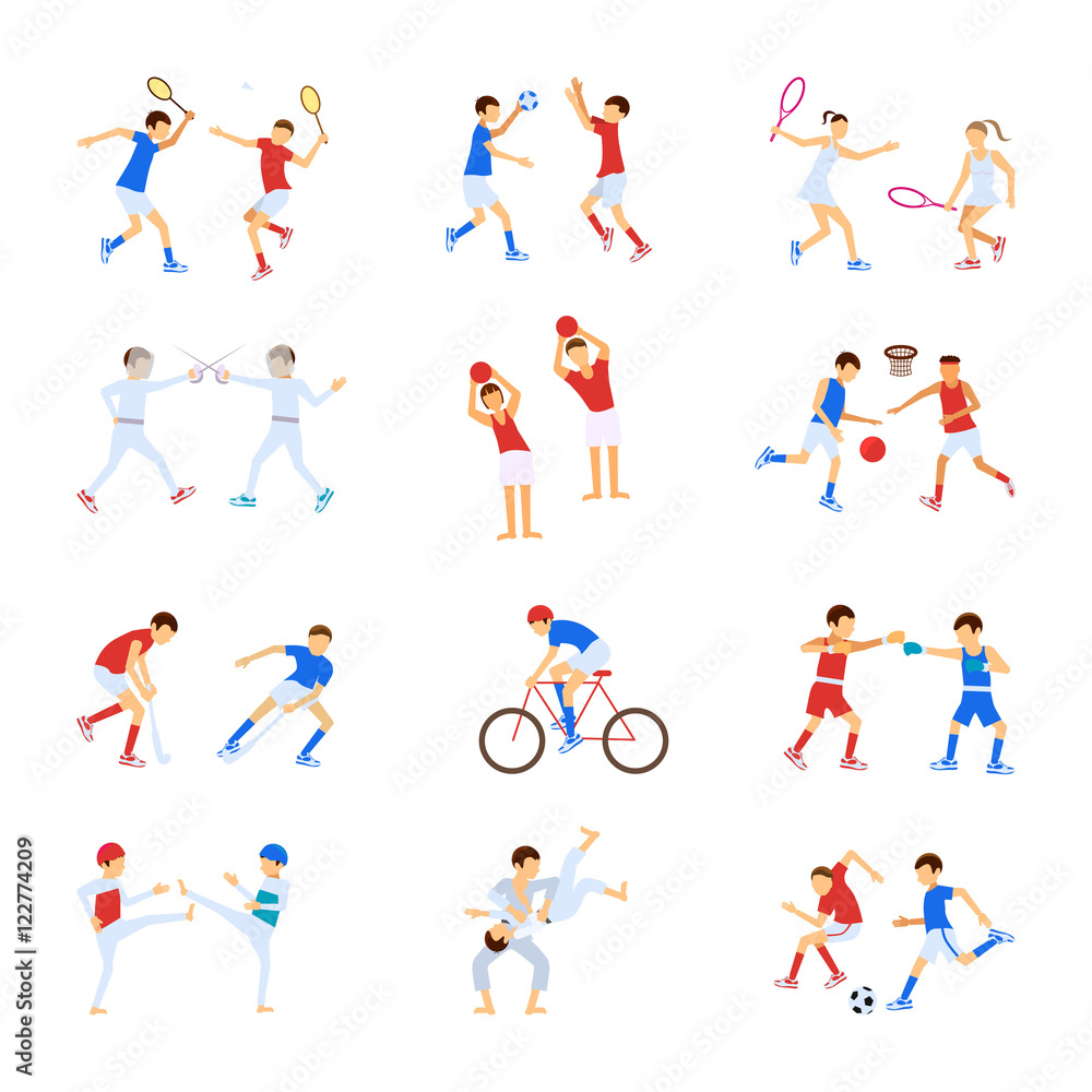 Athletes Kids set, Sport characters for infographics and other projects. Children doing many sports and activities. Cartoon vector eps10 illustration.
