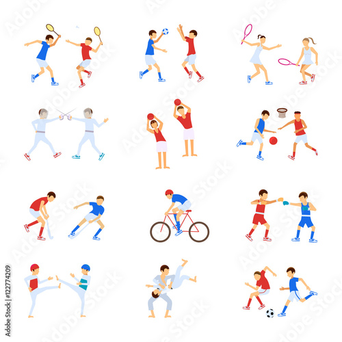 Athletes Kids set  Sport characters for infographics and other projects. Children doing many sports and activities. Cartoon vector eps10 illustration.