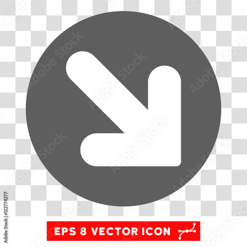 Arrow Down Right round icon. Vector EPS illustration style is flat iconic bicolor symbol, white and silver colors, transparent background.