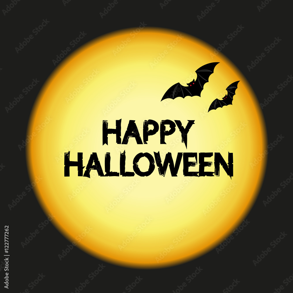 vector illustration with inscription Happy Halloween and bats