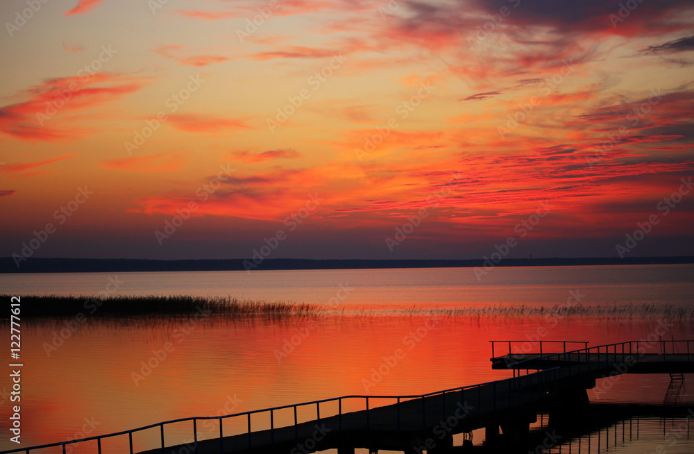 the beautiful colorful sunset on the lake the beautiful colorful sunset on the lake