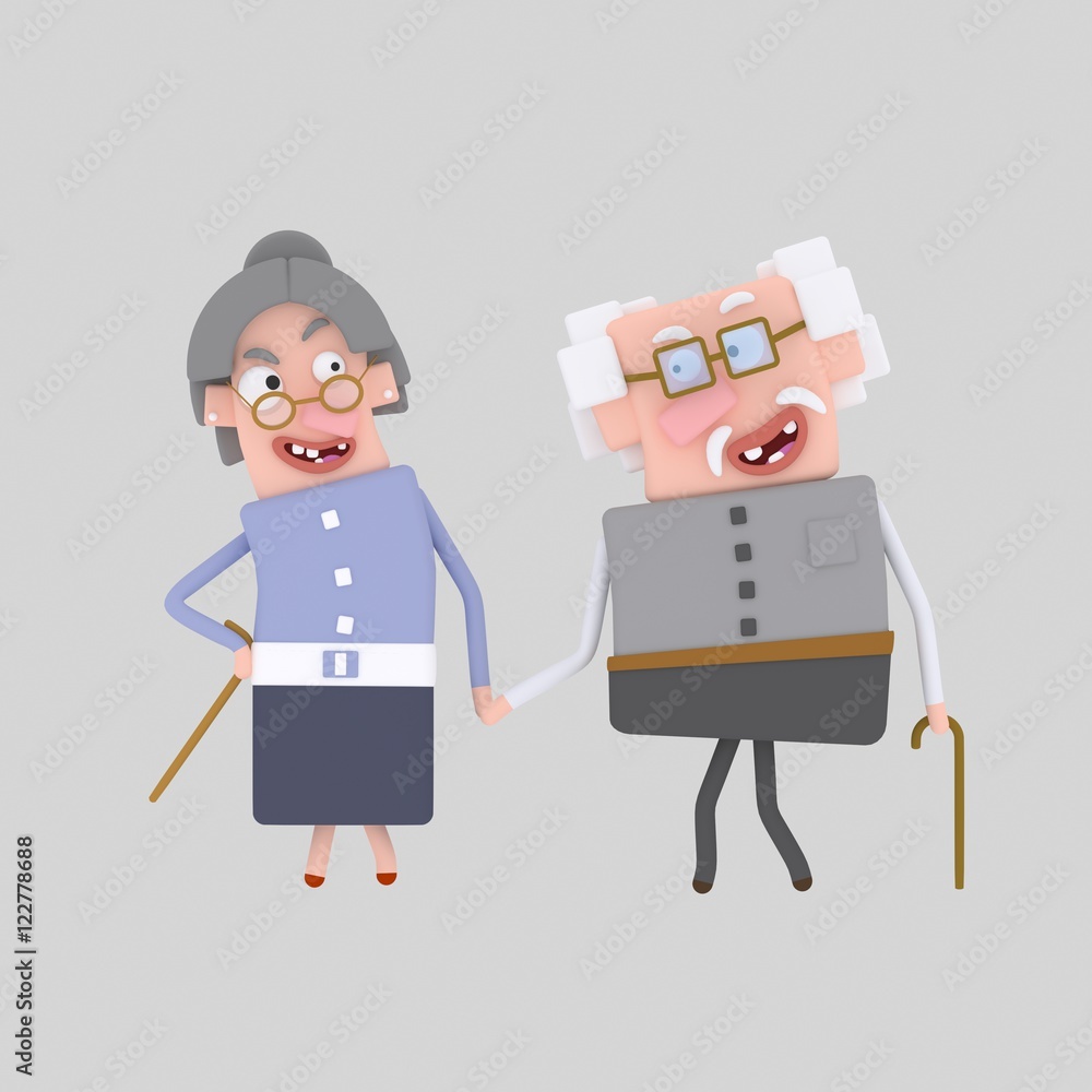 3d illustration. An Old man and his wife walking