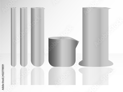 Metal tubes on the glass isolate white background