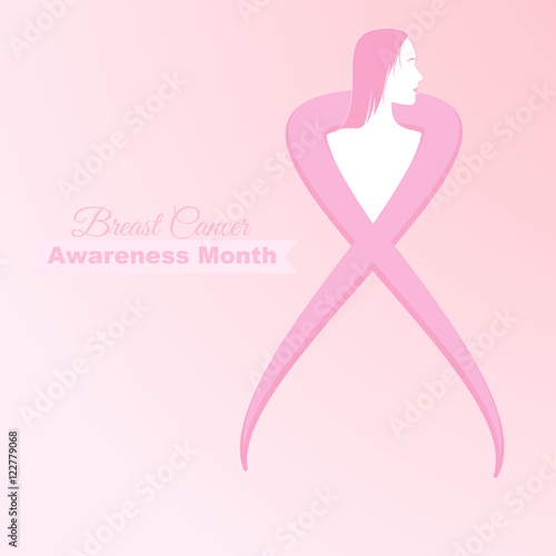 Female silhouette. Month of struggle against breast cancer. Vector.