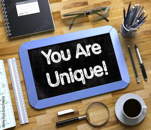 You Are Unique Concept on Small Chalkboard. 3D.
