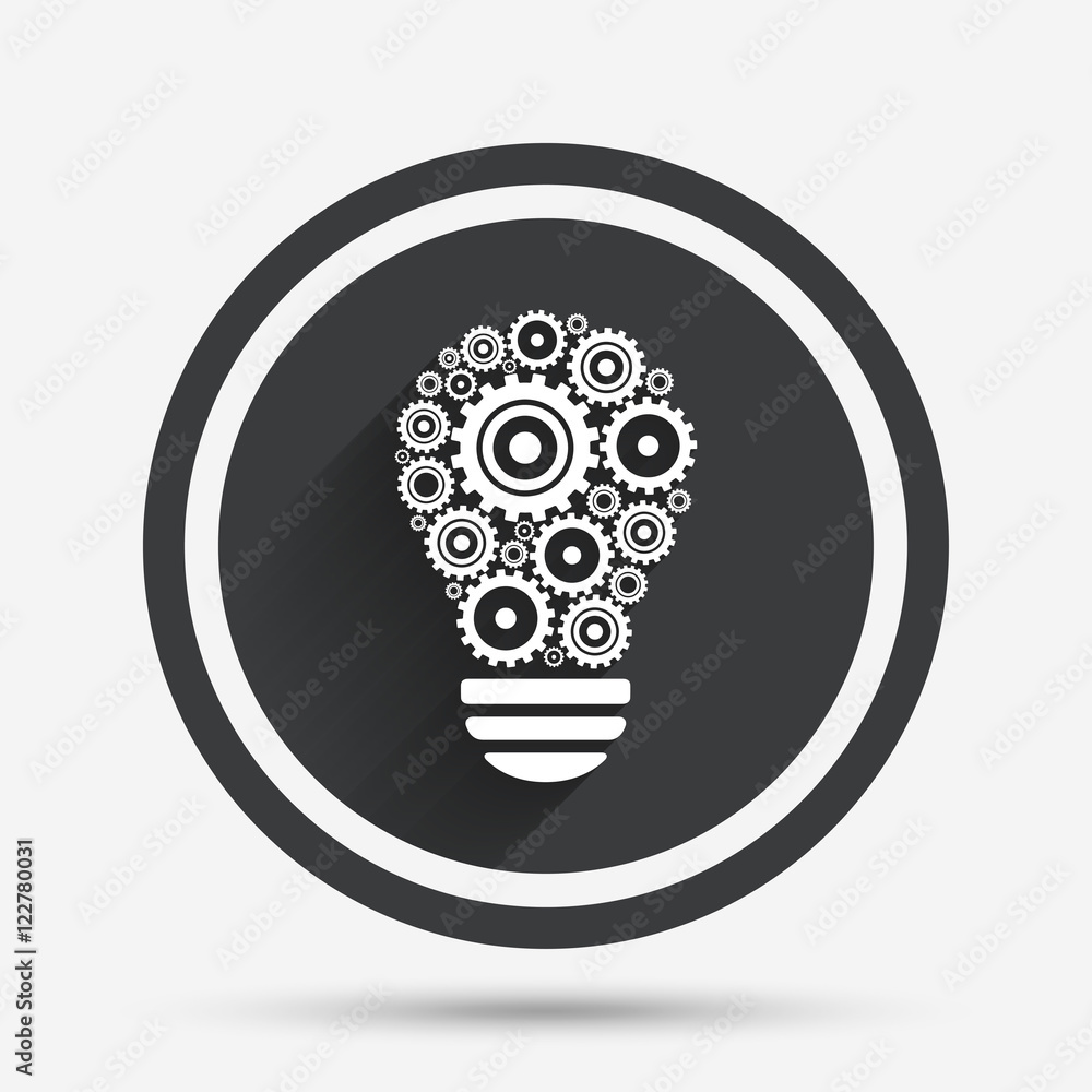 Light lamp sign icon. Bulb with gears symbol. Light lamp sign icon. Bulb with gears symbol.