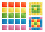 Set of colored squares. Simple buttons for interface, program or website. Different tiles to create patterns of mosaic.