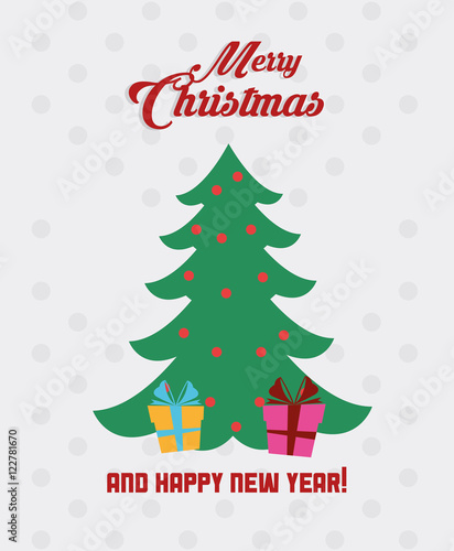 Pine tree with gifts icon. Merry Christmas season celebration and decoration theme. Colorful design. Vector illustration