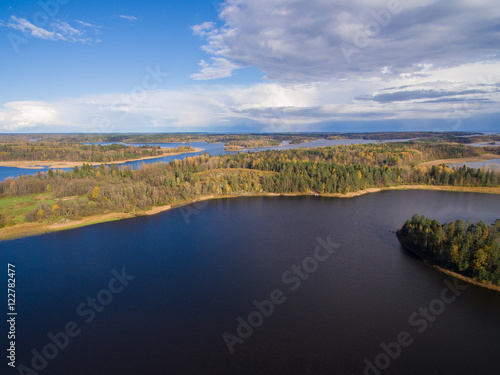 Panorama of lakes and forests of Karelia