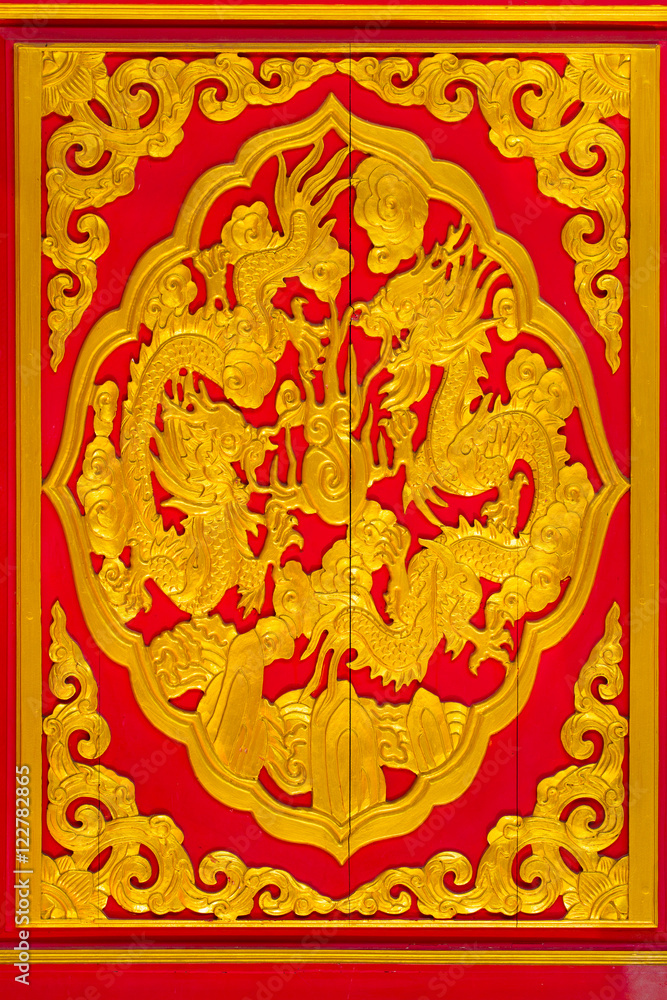 Chinese Golden Dragon wood carve.