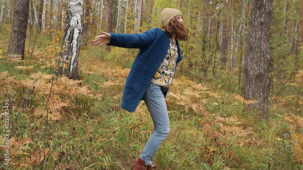 Girl have fun in the autumn forest Girl have fun in the autumn forest
