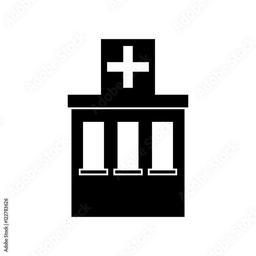 Hospital building icon. Medical and health care theme. Isolated and silhouette design. Vector illustration