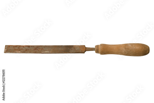 Old rusty file on a white background