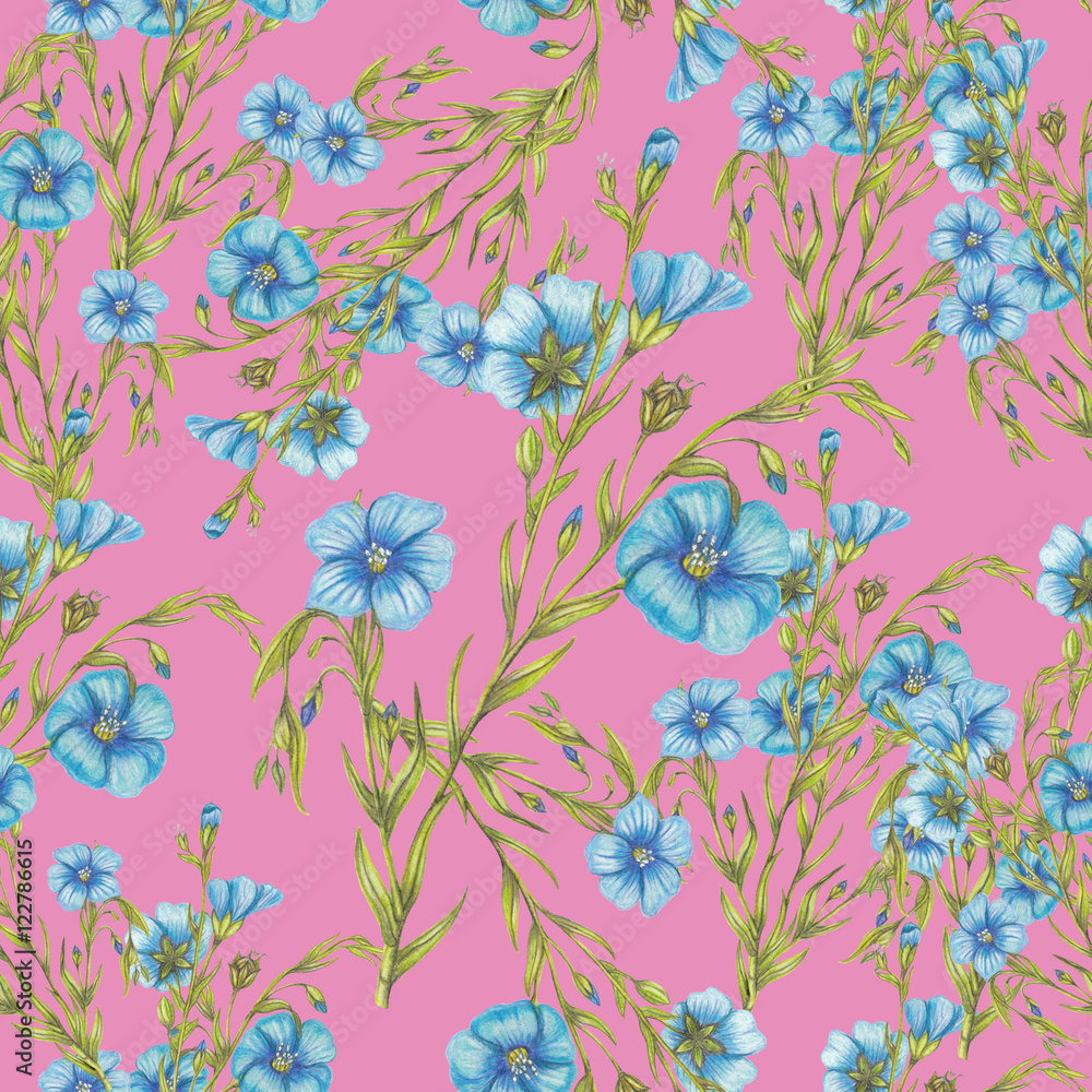 Seamless pattern of flax flowers Seamless pattern of flax flowers