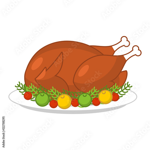 Roast turkey for Thanksgiving. Fowl on plate. Roast wildfowl wit