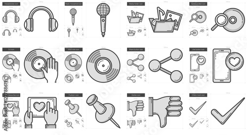 Media line icon set.