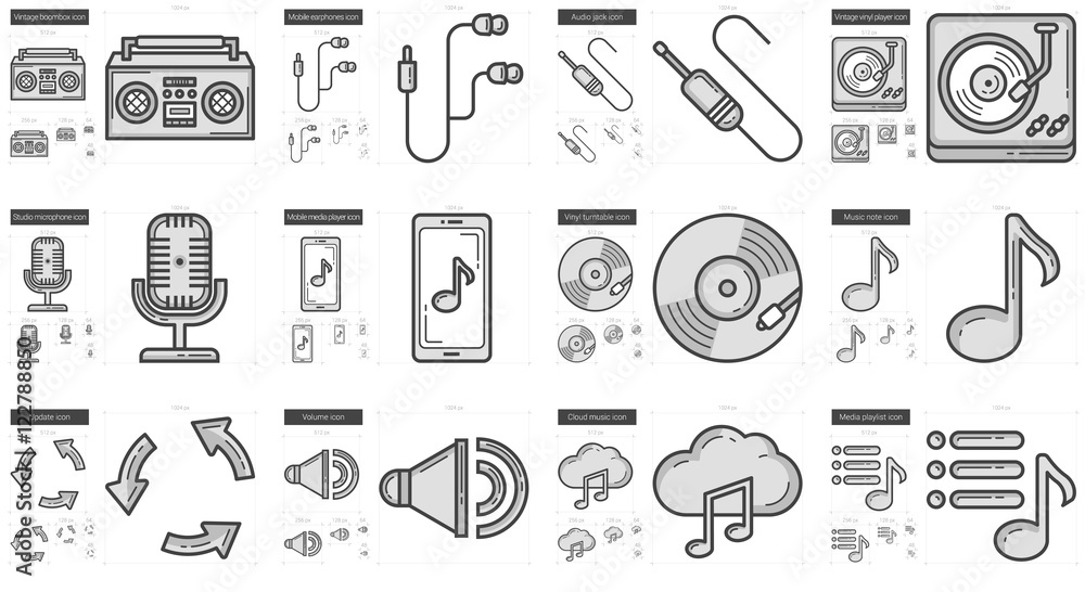Music line icon set. Music line icon set.