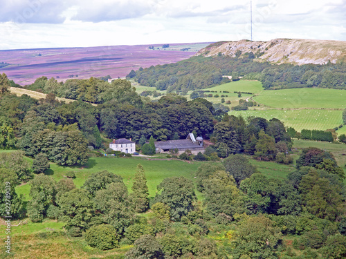 Road to Hawnby vista with heather in bloom in the background on the North Yorkshire moors photo