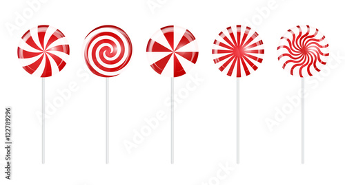 Realistic Sweet Lollipop Candy Set on White Background. Vector I