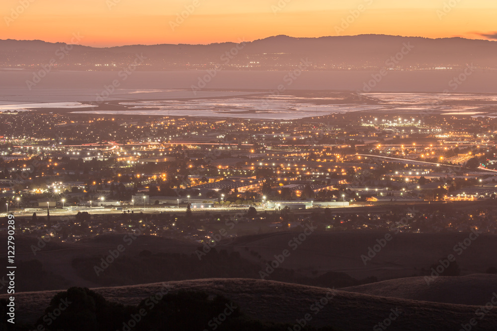 Dusk over Silicon Valley as seen from Garin Regional Park, Alameda County, California, USA. Dusk over Silicon Valley as seen from Garin Regional Park, Alameda County, California, USA.