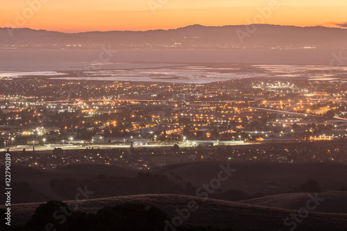 Dusk over Silicon Valley as seen from Garin Regional Park, Alameda County, California, USA. photo