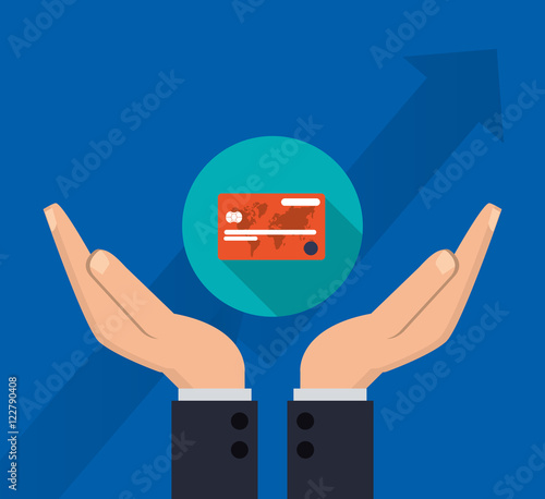 hands holding credit card economy and money related icons image vector illustration design 