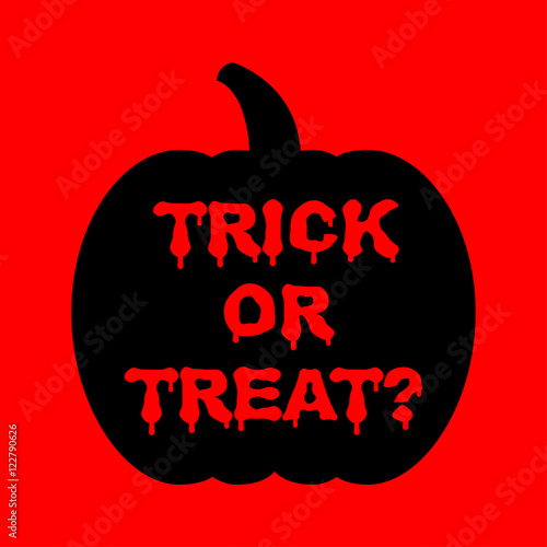 Icono plano Trick or Treat goteando en calabaza sobre fondo rojo