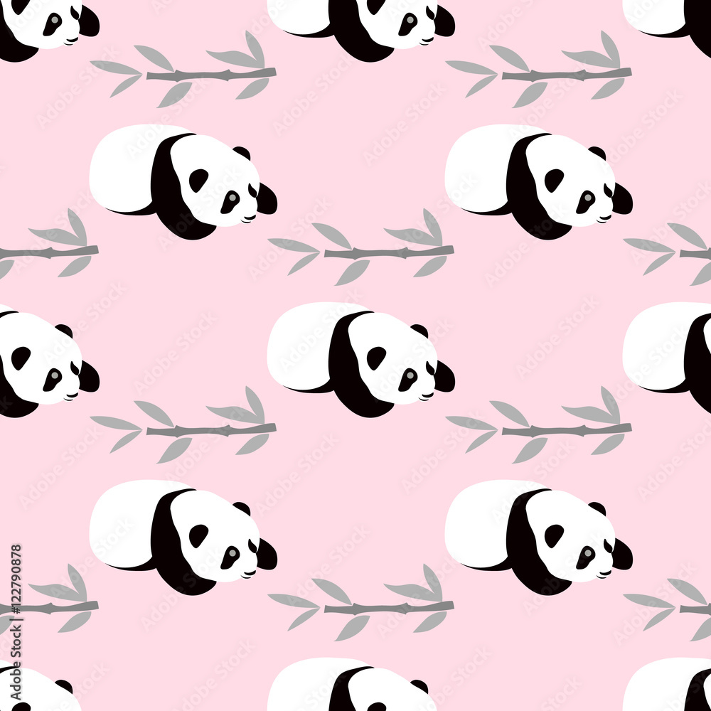 Fototapeta premium Panda bear vector background. Seamless pattern with cartoon panda.