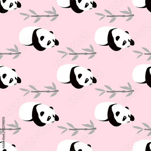 Panda bear vector background. Seamless pattern with cartoon panda. 
