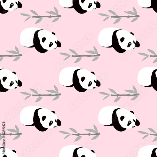 Fototapeta Naklejka Na Ścianę i Meble -  Panda bear vector background. Seamless pattern with cartoon panda.
