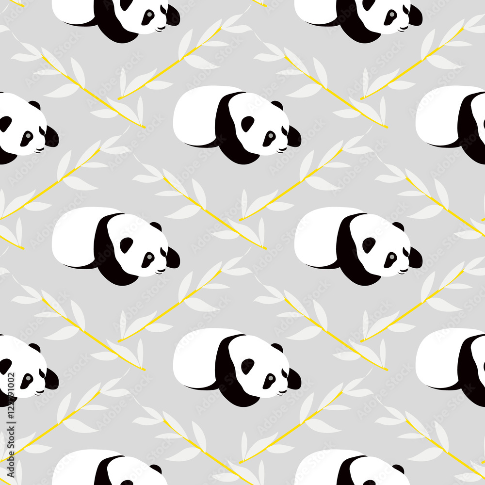 Fototapeta premium Panda bear vector background. Seamless pattern with cartoon panda. 