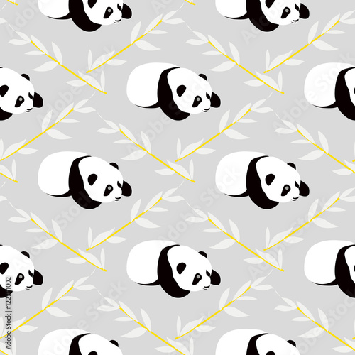 Fototapeta Naklejka Na Ścianę i Meble -  Panda bear vector background. Seamless pattern with cartoon panda.
