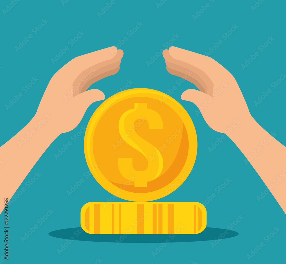 hands with gold coin. money insurance security. vector illustration hands with gold coin. money insurance security. vector illustration
