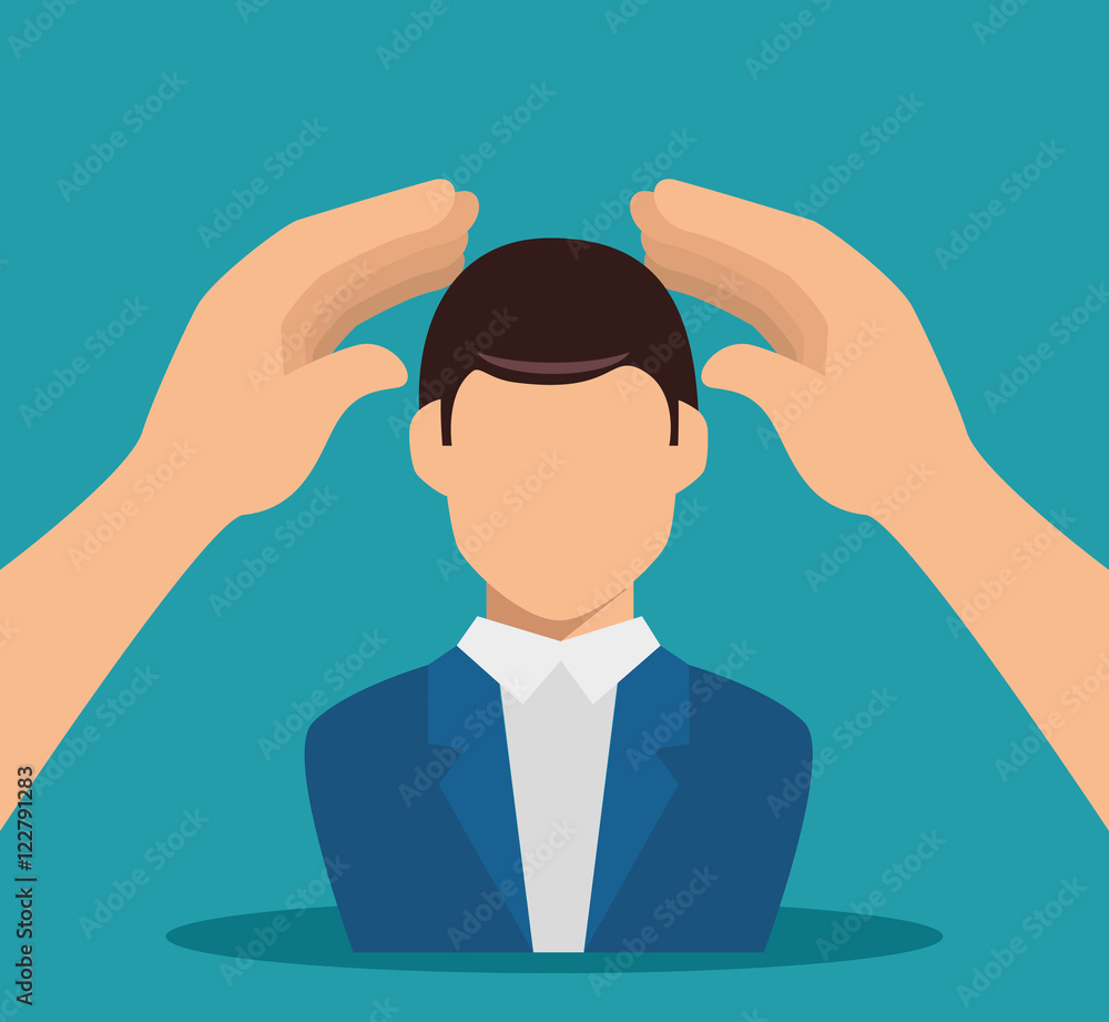 hands with avatar man. life insurance security service. colorful design. vector illustration hands with avatar man. life insurance security service. colorful design. vector illustration