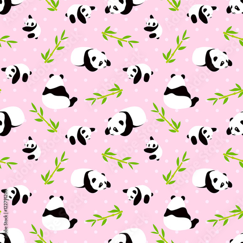 Fototapeta Naklejka Na Ścianę i Meble -  Panda bear vector background. Seamless pattern with cartoon panda.
