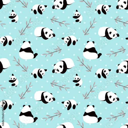Fototapeta Naklejka Na Ścianę i Meble -  Panda bear vector background. Seamless pattern with cartoon panda.
