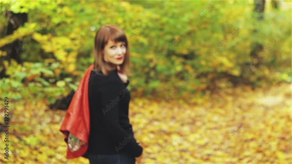 beautiful girl walking in the autumn forest beautiful girl walking in the autumn forest