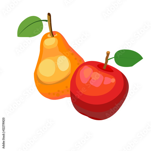 Red Apple and pear , vector illustration on white background