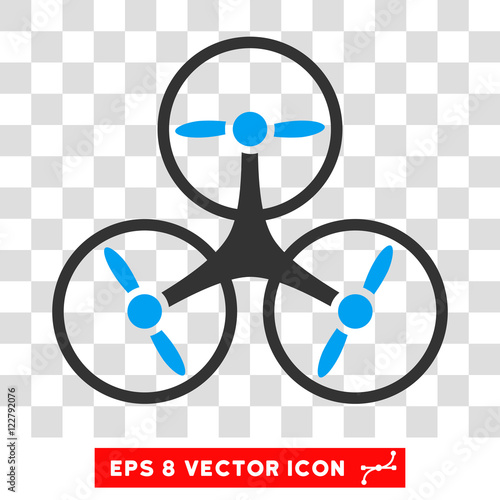 Flying Tricopter round icon. Vector EPS illustration style is flat iconic bicolor symbol, blue and gray colors, transparent background.