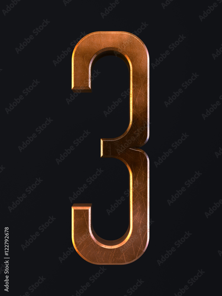 Naklejka premium Golden scratch alphabet letter symbol 3 three