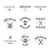 Handmade workshop logo vintage vector set.