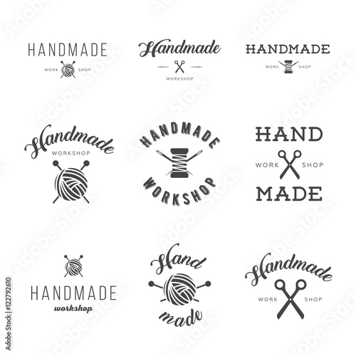 Handmade workshop logo vintage vector set.