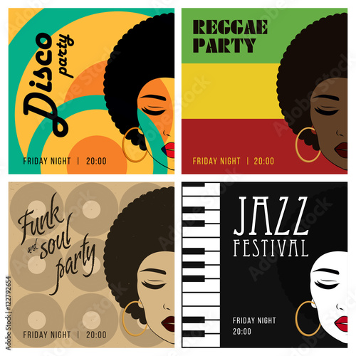 Disco party event flyers set.