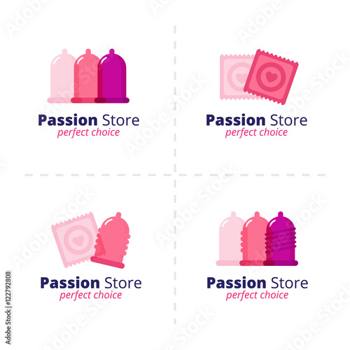 Vector sex shop condom logos collection