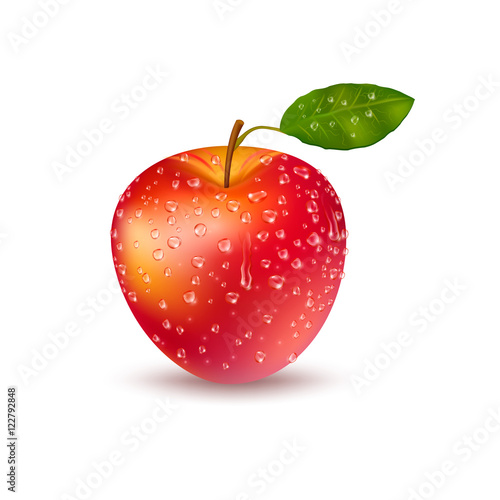 Realistic Fresh Red Apple With Drops