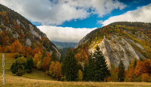 Idyllic autumn scenery in remote mountain area in Transylvania