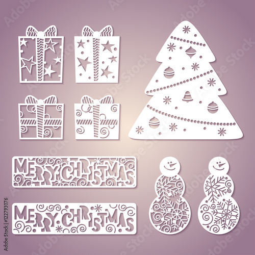 Set of openwork paper figures. New Year's decor. Laser Cutting t