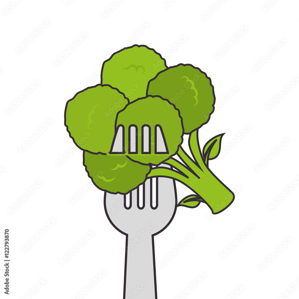kitchen fork with green broccoli vegetable icon. vector illustration kitchen fork with green broccoli vegetable icon. vector illustration