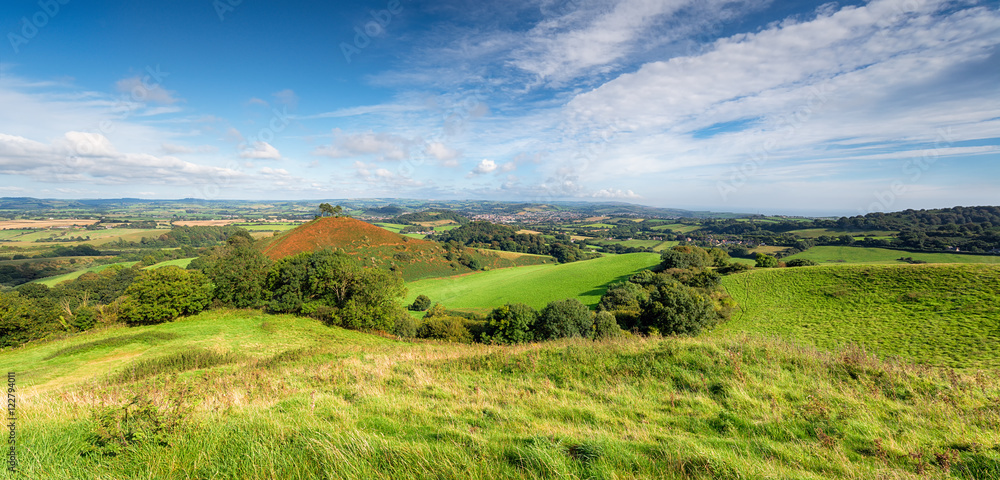 A panoramic view of the Dorset countryside from Quarry Hill near Bridport and looking towards Colmer's Hill a local landmark