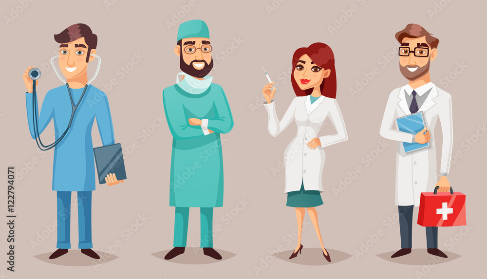 Medical Professionals People Retro Cartoon Poster Medical Professionals People Retro Cartoon Poster